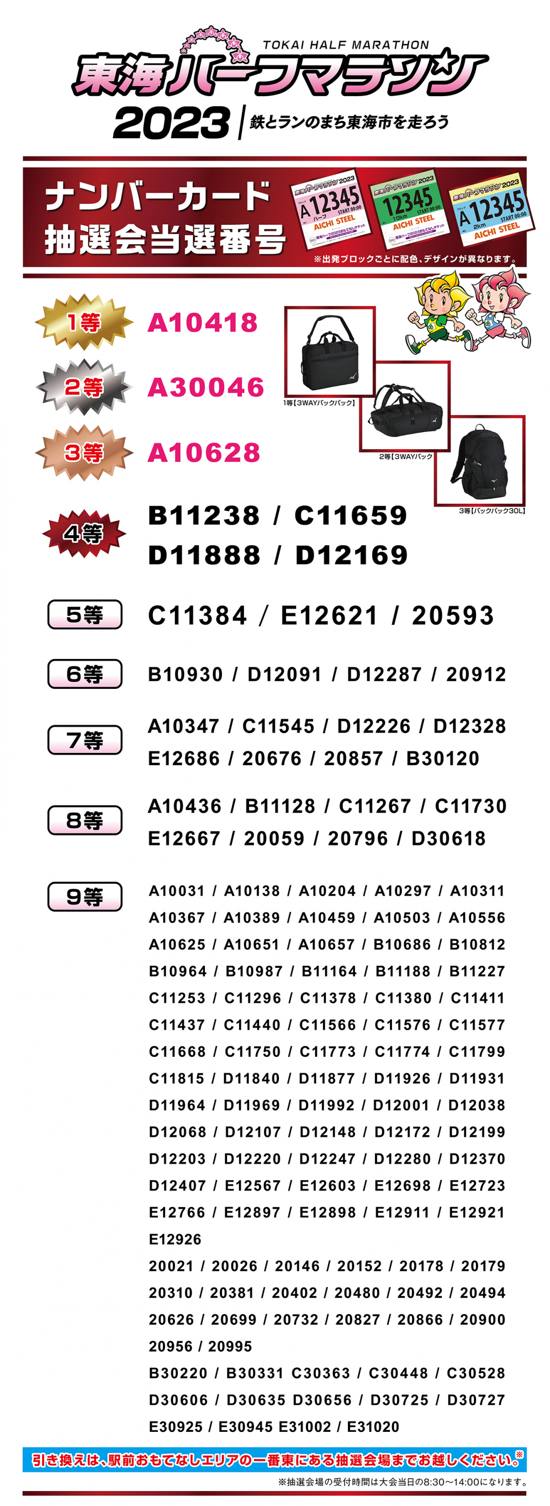 ナンバーカード抽選会当選番号のお知らせ | 東海ハーフマラソン